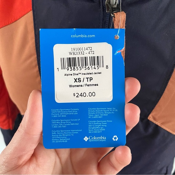 COLUMBIA Color Block Navy Red Omni Tech Ski Jacket XS NWT $240 - Picture 2 of 9
